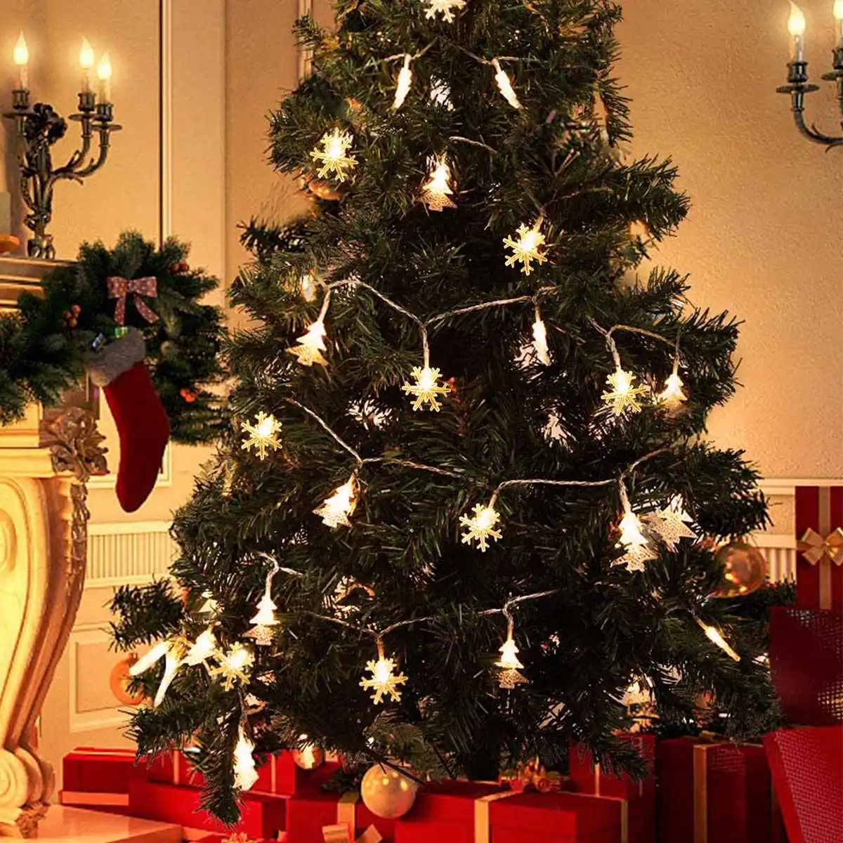 LED Snowflake Light Garland Stars Fairy Light Battery-operated Xmas Tree Elk Decorativa Garland Party Wedding New Year's Decor