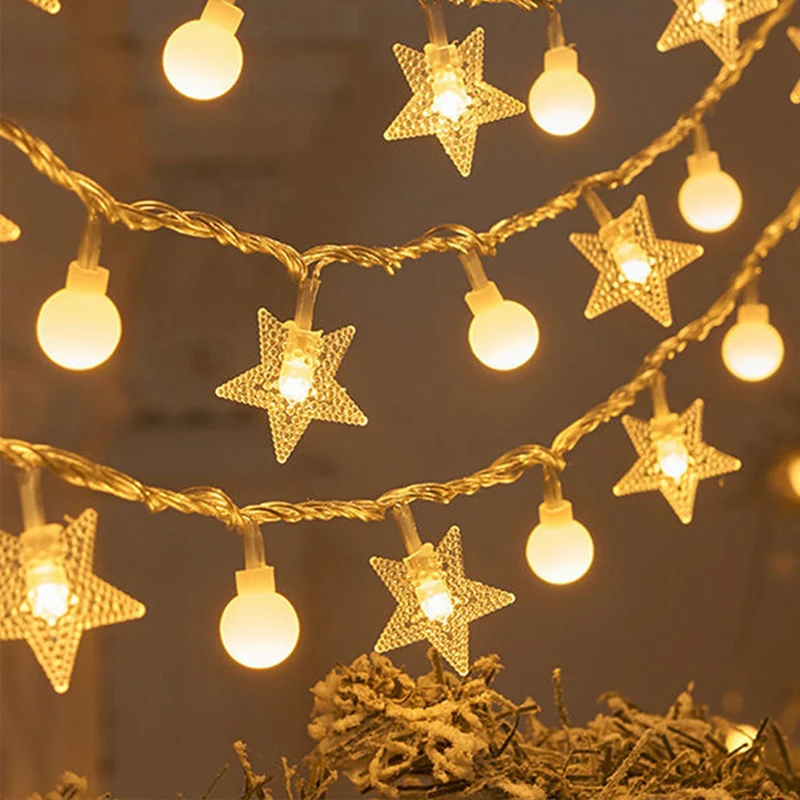 LED Snowflake Light Garland Stars Fairy Light Battery-operated Xmas Tree Elk Decorativa Garland Party Wedding New Year's Decor