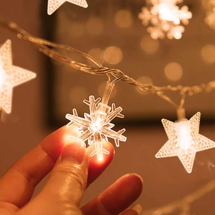 LED Snowflake Light Garland Stars Fairy Light Battery-operated Xmas Tree Elk Decorativa Garland Party Wedding New Year's Decor