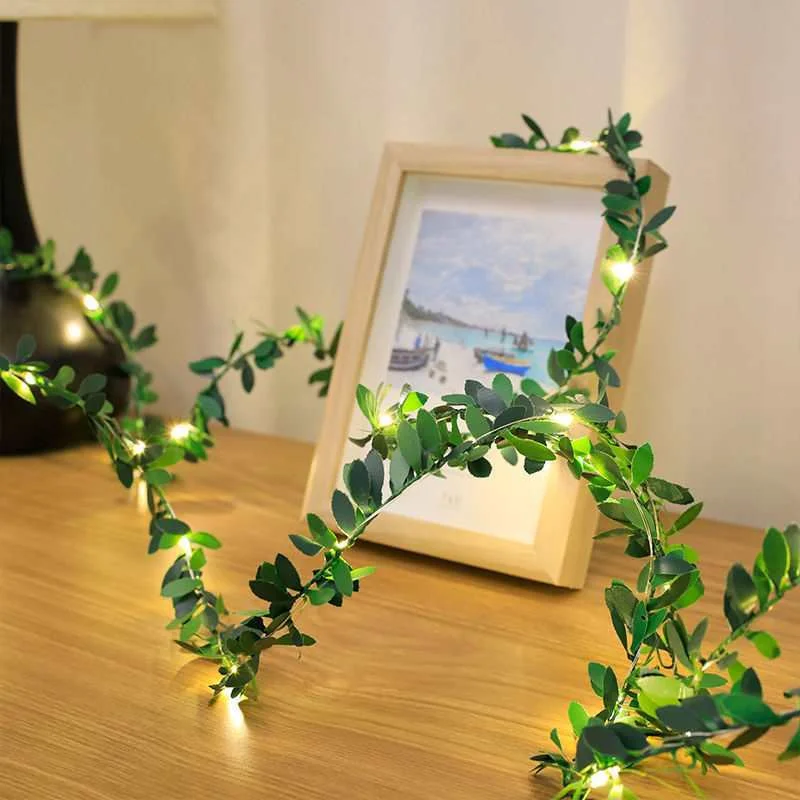 Artificial Flower Leaf Led Fairy Lights Garland Christmas Tree Decoration Outdoor Room Curtain Lamp Wedding Party Garden Decor