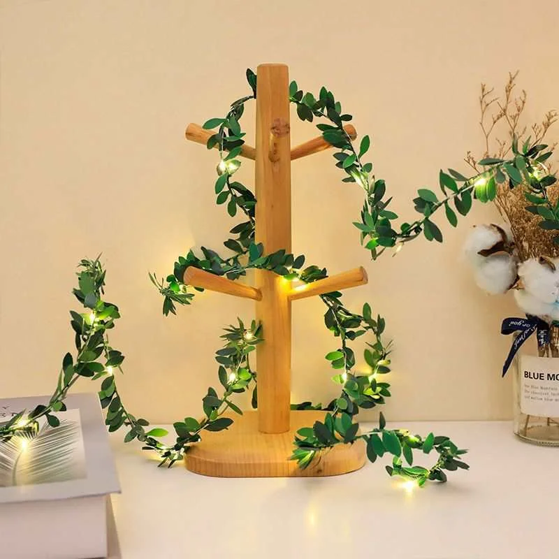Artificial Flower Leaf Led Fairy Lights Garland Christmas Tree Decoration Outdoor Room Curtain Lamp Wedding Party Garden Decor