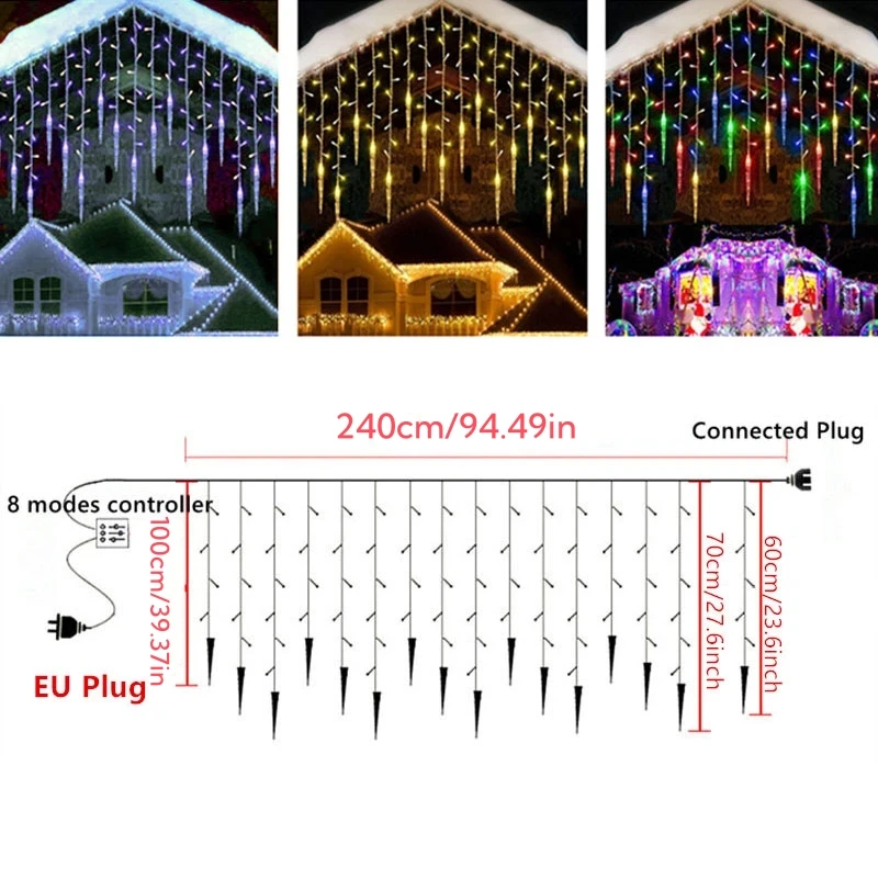 Street Garland Winter Festoon Led Light Curtain Icicle Garlands for New Year Droop 0.3M 0.4M 0.5M for Christmas Decorations 2024