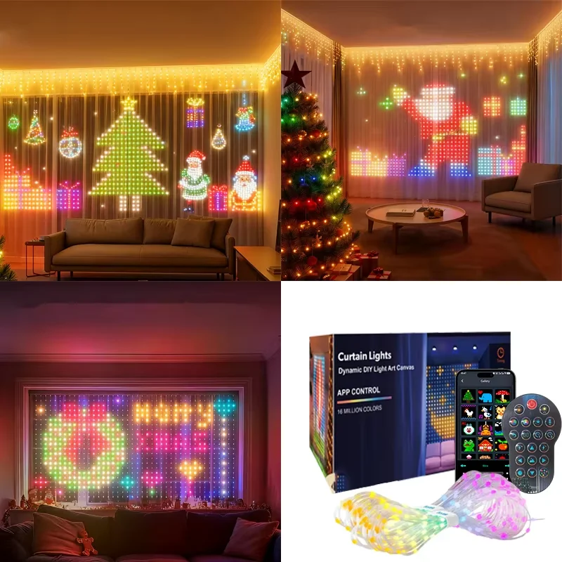 1.6x1.6m 3x3m 400 LEDs Smart IP65 Waterproof Curtain Lights APP Controlled Christmas Outdoor Decorative Lights