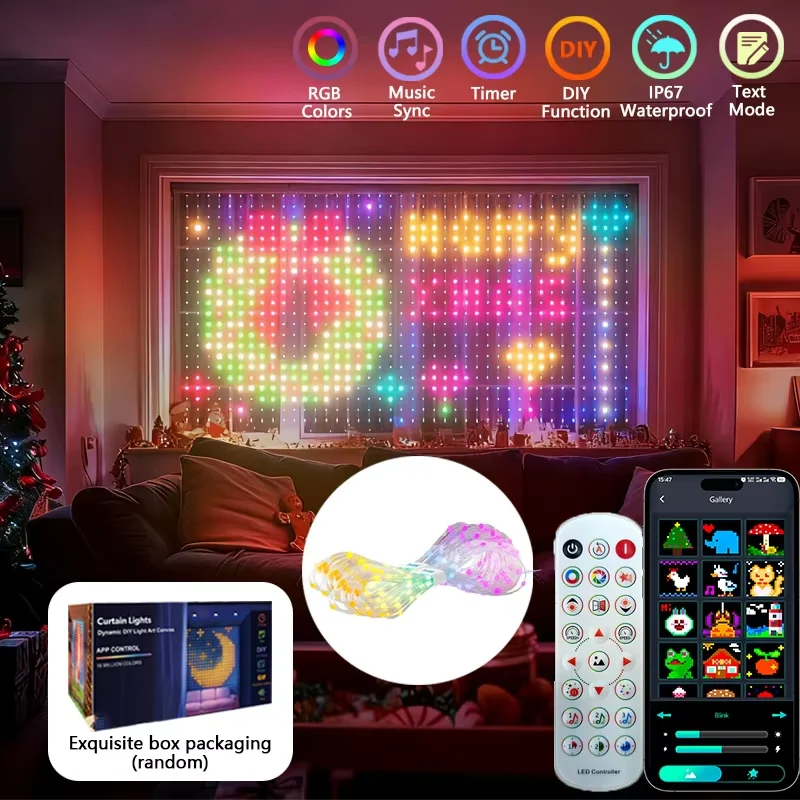 1.6x1.6m 3x3m 400 LEDs Smart IP65 Waterproof Curtain Lights APP Controlled Christmas Outdoor Decorative Lights