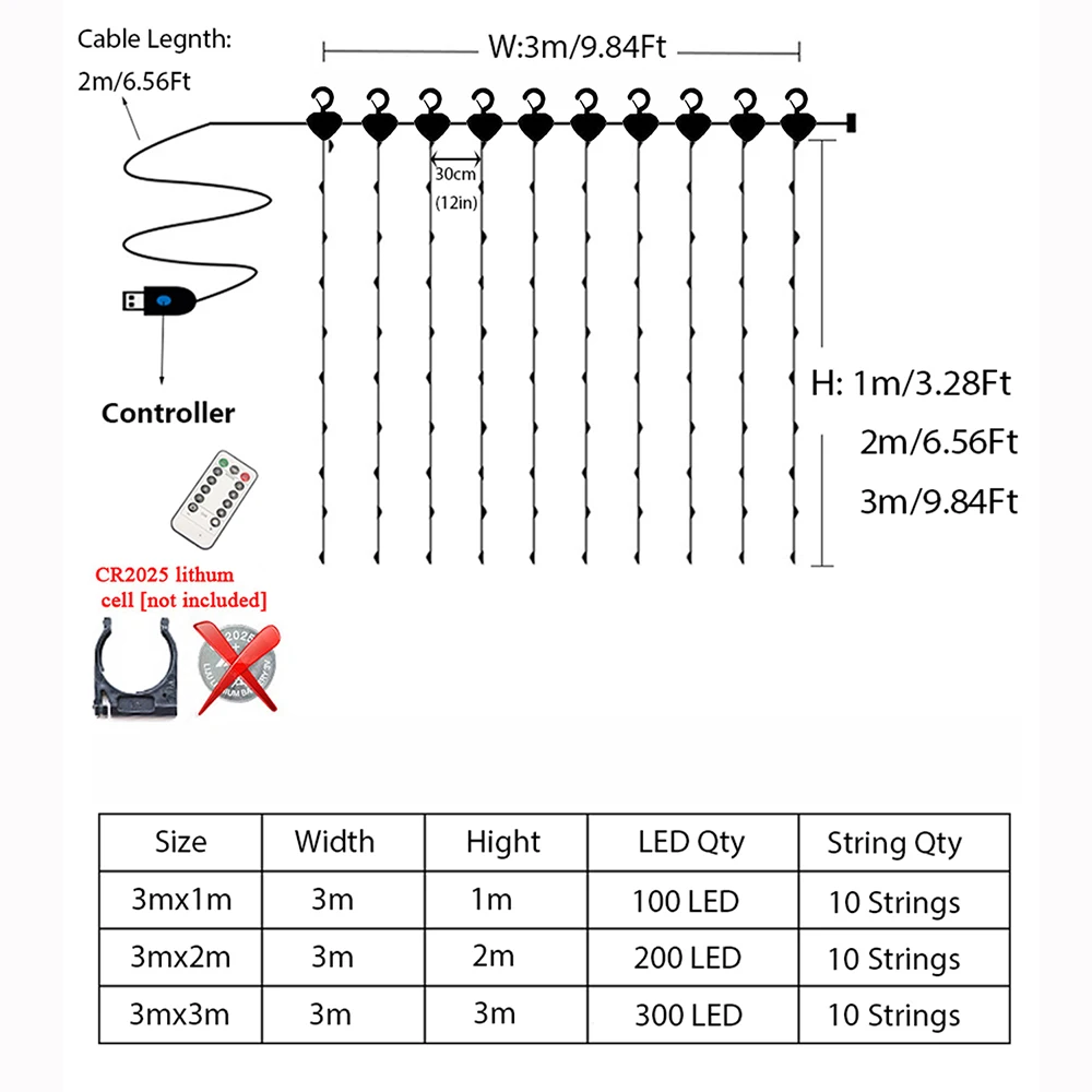 3M USB LED Fairy String Curtain Fairy Lights Garland For New Year Holiday Party Wedding Christmas Bedroom Birthday Home Decor