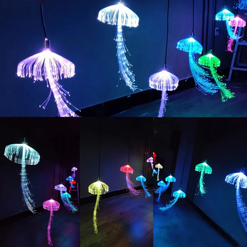 MEMEOKON 10pcs 12V Fiber Optic Jellyfish String Chandeliers Outdoor Christmas Garland Party Garden Tree Lights