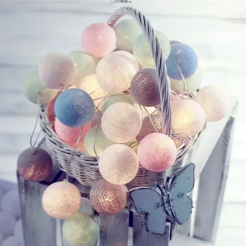 20LED Cotton Balls String Lights Waterproof Fairy Garland Lamp Outdoor Garden Patio Wedding Christmas Home Decoration Soft Warm