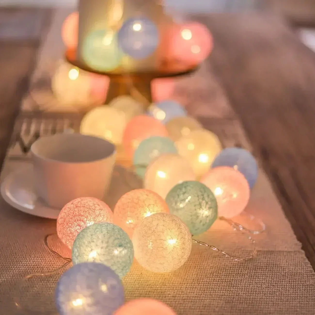20LED Cotton Balls String Lights Garland Fairy Street Lights Christmas Decorations for Home Outdoor Wedding Garden Patio Lights