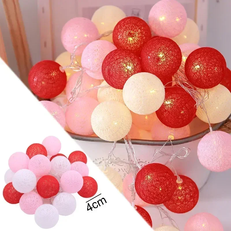 20LED Cotton Balls String Lights Garland Fairy Street Lights Christmas Decorations for Home Outdoor Wedding Garden Patio Lights
