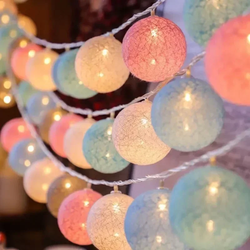20LED Cotton Balls String Lights Garland Fairy Street Lights Christmas Decorations for Home Outdoor Wedding Garden Patio Lights