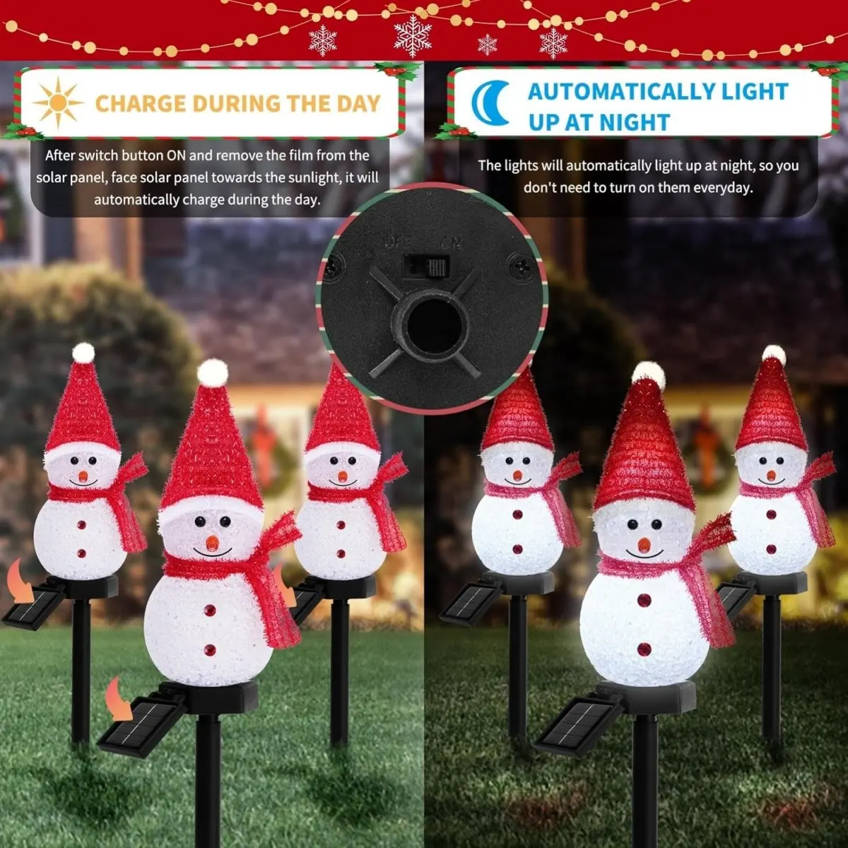 1pc Christmas Snowman Pathway Lights Solar Outdoor Snowman Stakes Lights For Home Patio Yard Garden Park Porch Street Xmas Decor