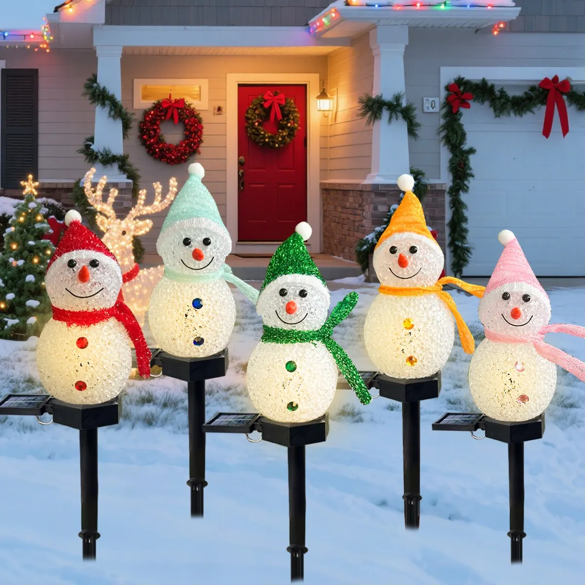 1pc Christmas Snowman Pathway Lights Solar Outdoor Snowman Stakes Lights For Home Patio Yard Garden Park Porch Street Xmas Decor