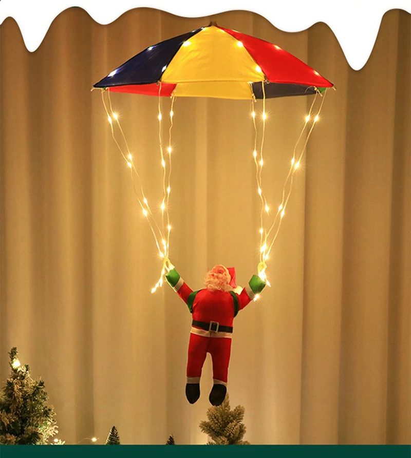Parachute Lighting Fixture Santa Claus Hanging Deco Leather Wire Lamp Christmas Holiday Party Eaves Courtyard LED Light String