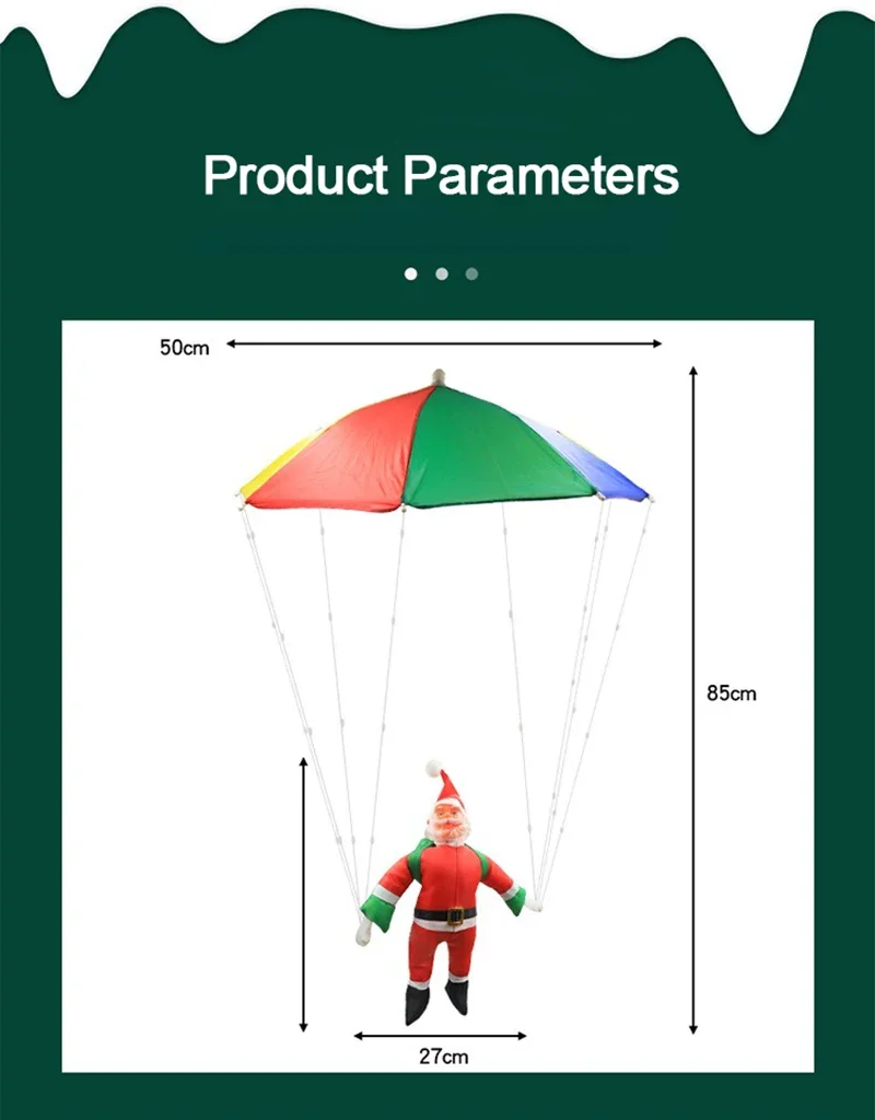 Parachute Lighting Fixture Santa Claus Hanging Deco Leather Wire Lamp Christmas Holiday Party Eaves Courtyard LED Light String