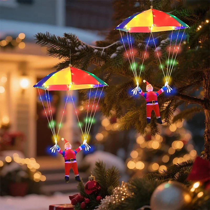 Parachute Lighting Fixture Santa Claus Hanging Deco Leather Wire Lamp Christmas Holiday Party Eaves Courtyard LED Light String