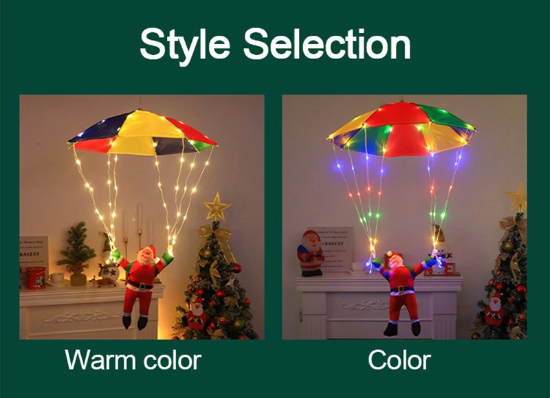 Parachute Lighting Fixture Santa Claus Hanging Deco Leather Wire Lamp Christmas Holiday Party Eaves Courtyard LED Light String