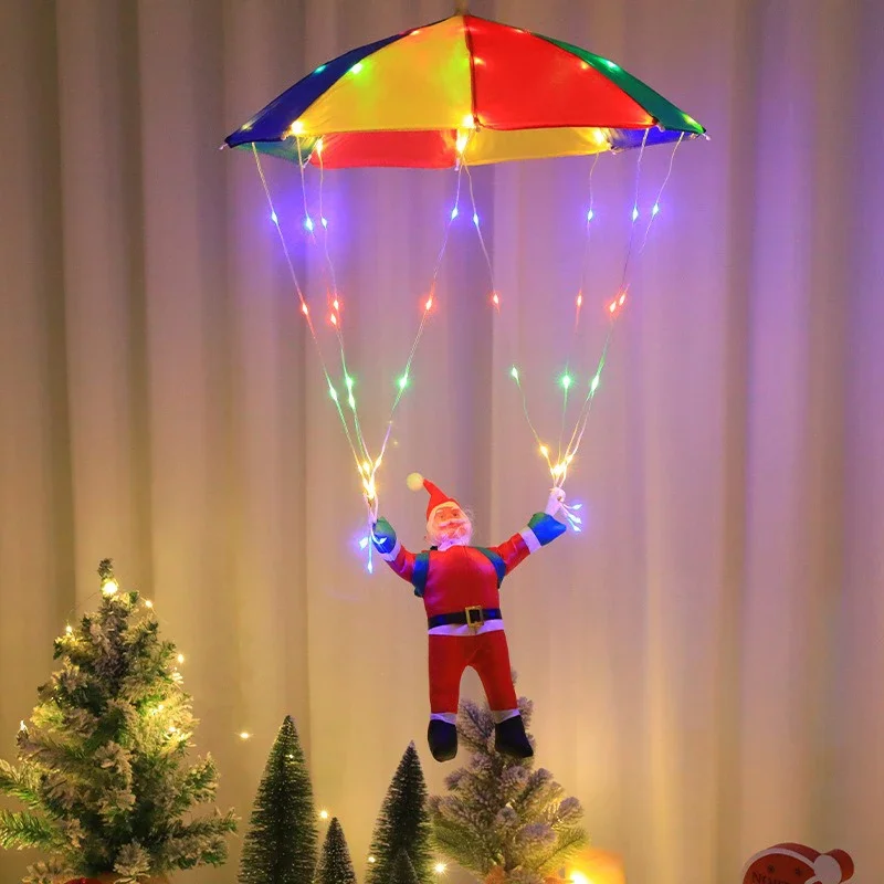 Parachute Lighting Fixture Santa Claus Hanging Deco Leather Wire Lamp Christmas Holiday Party Eaves Courtyard LED Light String