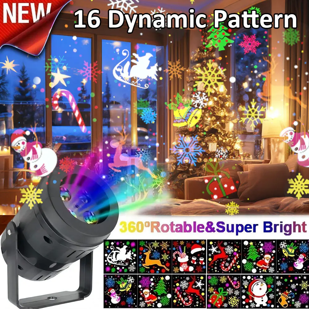 USB Power Christmas Projector LED Night Lamp Indoor 16 Pattern Projection Fairy Light for Bedroom Xmas New Year Party Home Decor