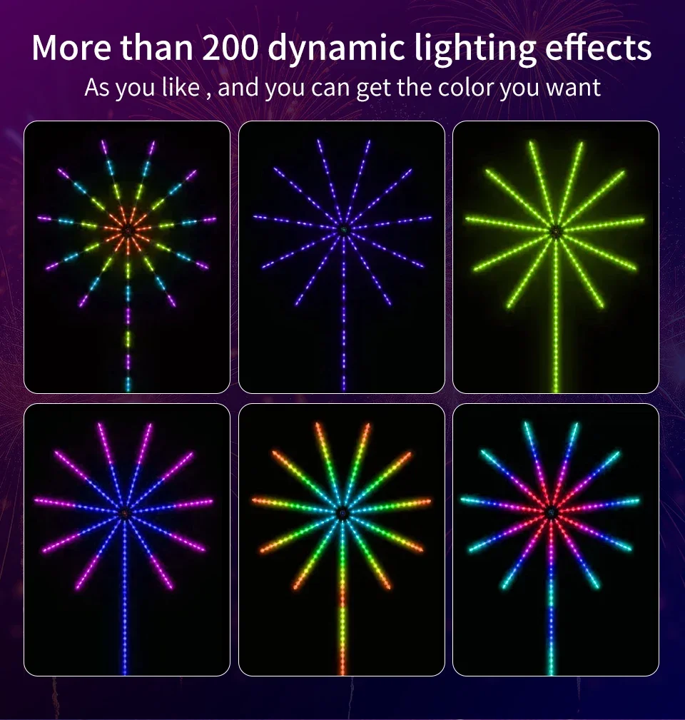 Bluetooth APP Control 5V USB LED Fireworks Light Garland RGBIC String Lights Music Sync Bedroom Wedding Party Christmas Decor