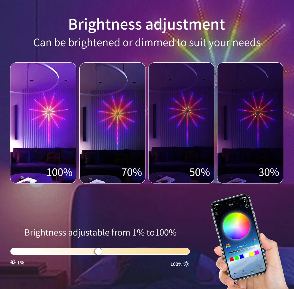 Bluetooth APP Control 5V USB LED Fireworks Light Garland RGBIC String Lights Music Sync Bedroom Wedding Party Christmas Decor