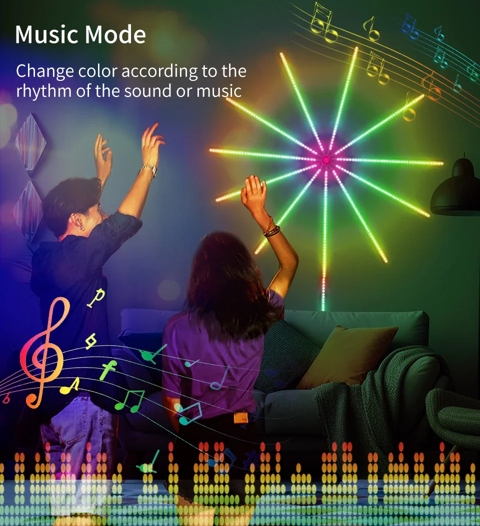 Bluetooth APP Control 5V USB LED Fireworks Light Garland RGBIC String Lights Music Sync Bedroom Wedding Party Christmas Decor