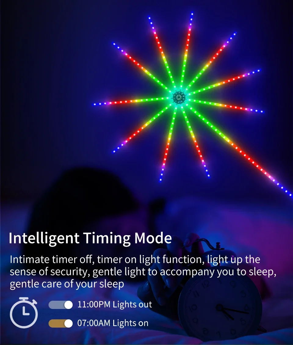 Bluetooth APP Control 5V USB LED Fireworks Light Garland RGBIC String Lights Music Sync Bedroom Wedding Party Christmas Decor