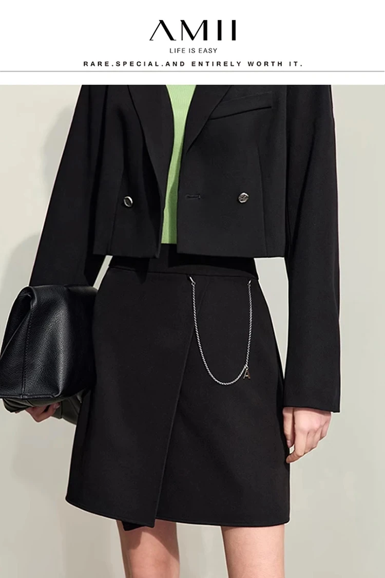 AMII Minimalism Casual Shorts Skirts Women High Rase 2026 Autumn New Fashion Commuter Lady Straight Blazer A-Line Skirt 12343035