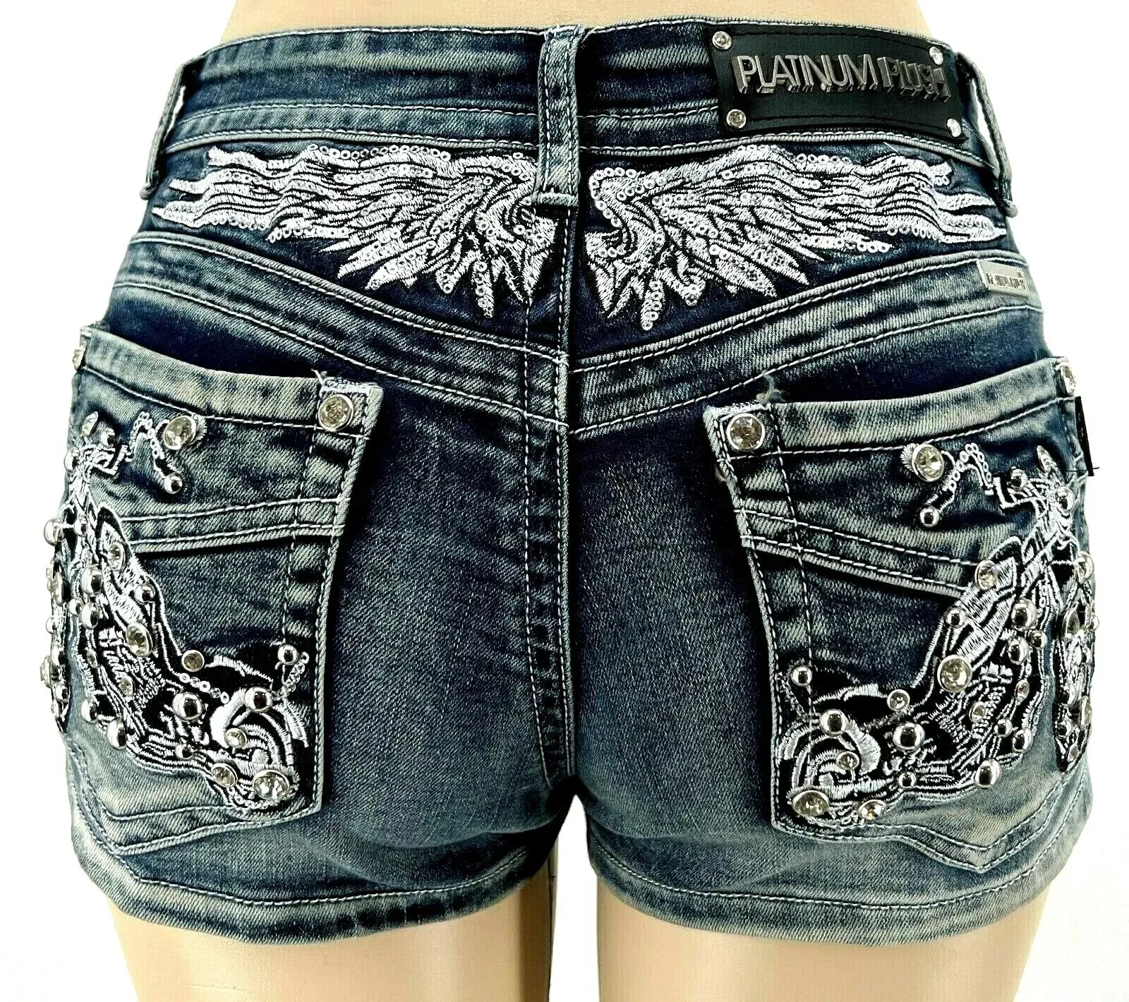 Women Rider Motorcycle Wing Rivet Embroidery Shorts Y2k Vintage Gothic Hot Girl Sexy Washed Denim Shorts Low Waist Mini Skirts