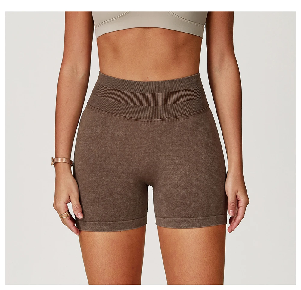 Fashionable Sexy Seamless Sand-Washed Yoga Shorts High-Waisted Hip-Lifting Shorts Tight Running Sports Fitness Yoga Pants Women