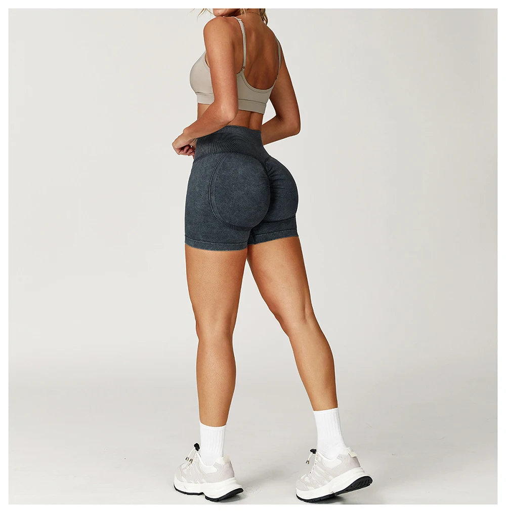 Fashionable Sexy Seamless Sand-Washed Yoga Shorts High-Waisted Hip-Lifting Shorts Tight Running Sports Fitness Yoga Pants Women