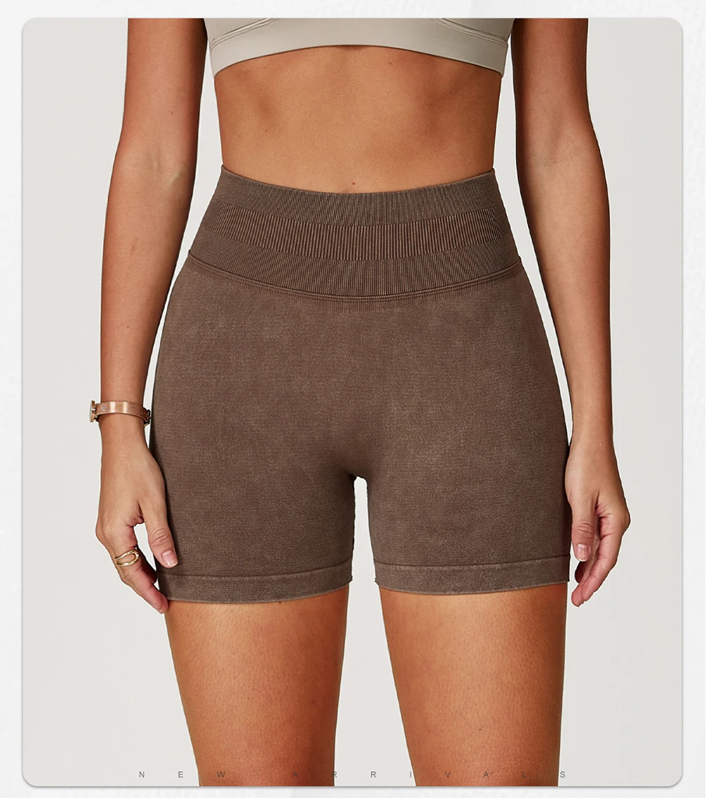 Fashionable Sexy Seamless Sand-Washed Yoga Shorts High-Waisted Hip-Lifting Shorts Tight Running Sports Fitness Yoga Pants Women