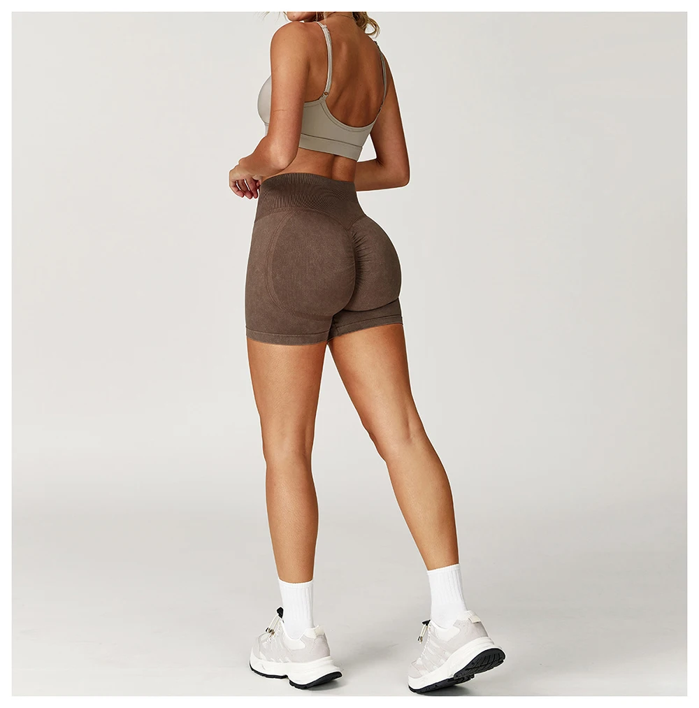 Fashionable Sexy Seamless Sand-Washed Yoga Shorts High-Waisted Hip-Lifting Shorts Tight Running Sports Fitness Yoga Pants Women