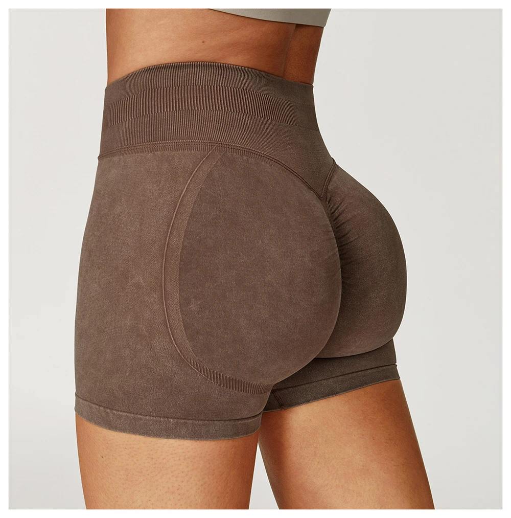 Fashionable Sexy Seamless Sand-Washed Yoga Shorts High-Waisted Hip-Lifting Shorts Tight Running Sports Fitness Yoga Pants Women
