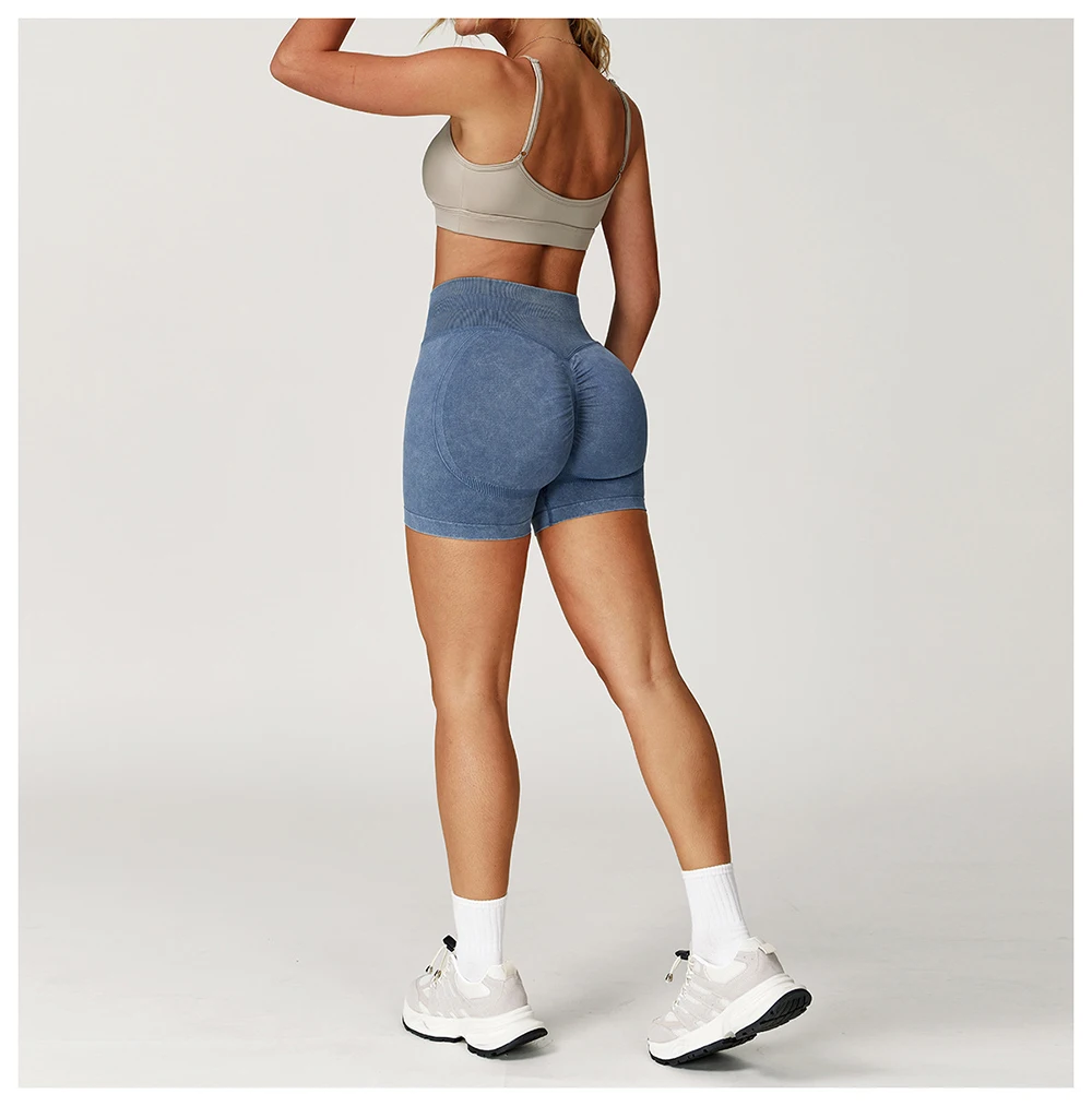 Fashionable Sexy Seamless Sand-Washed Yoga Shorts High-Waisted Hip-Lifting Shorts Tight Running Sports Fitness Yoga Pants Women