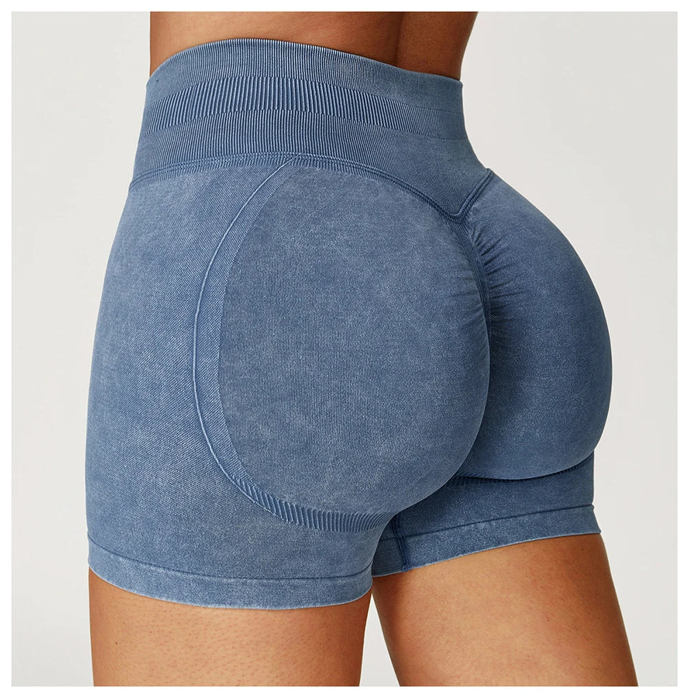 Fashionable Sexy Seamless Sand-Washed Yoga Shorts High-Waisted Hip-Lifting Shorts Tight Running Sports Fitness Yoga Pants Women