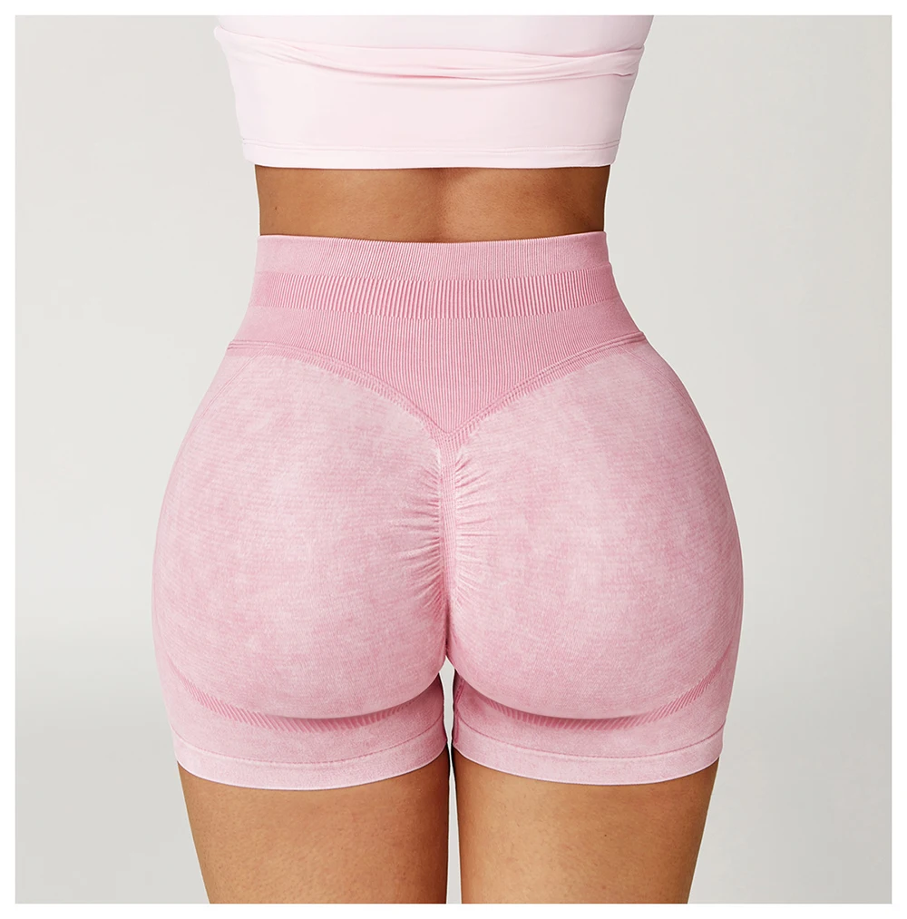 Fashionable Sexy Seamless Sand-Washed Yoga Shorts High-Waisted Hip-Lifting Shorts Tight Running Sports Fitness Yoga Pants Women