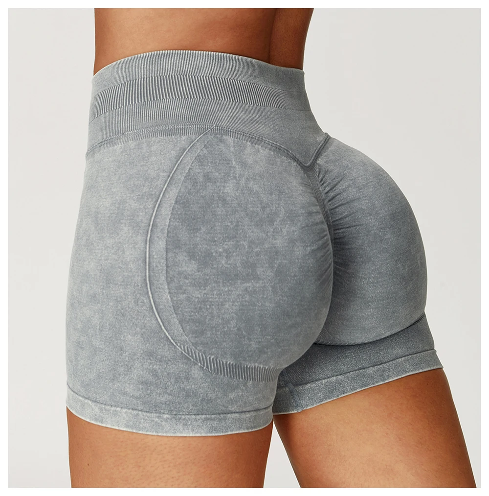 Fashionable Sexy Seamless Sand-Washed Yoga Shorts High-Waisted Hip-Lifting Shorts Tight Running Sports Fitness Yoga Pants Women