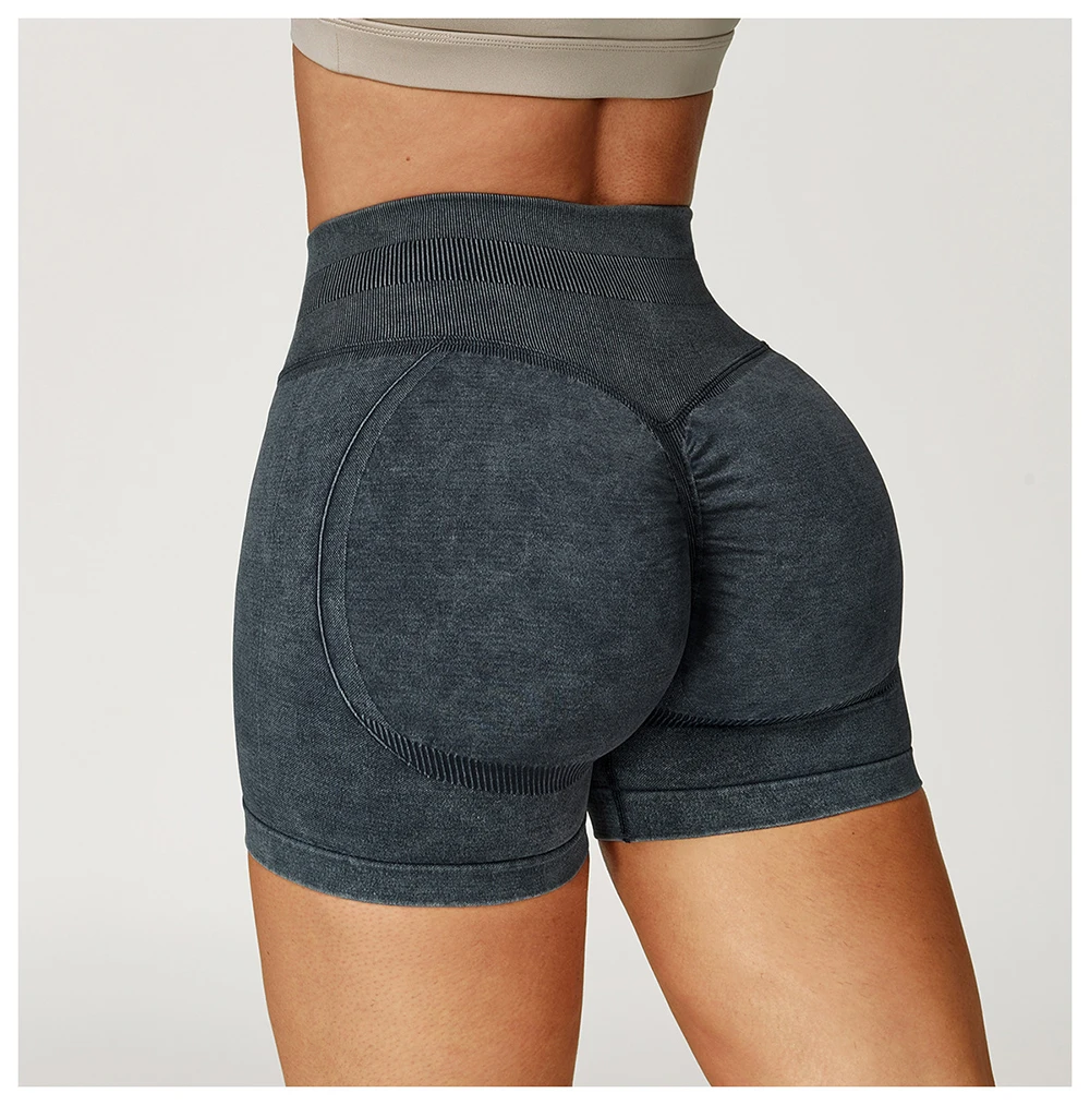 Fashionable Sexy Seamless Sand-Washed Yoga Shorts High-Waisted Hip-Lifting Shorts Tight Running Sports Fitness Yoga Pants Women