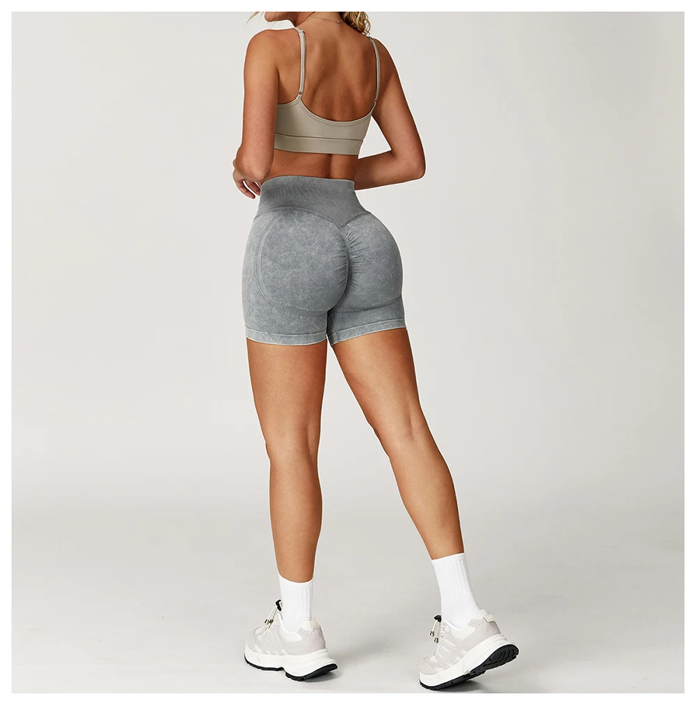 Fashionable Sexy Seamless Sand-Washed Yoga Shorts High-Waisted Hip-Lifting Shorts Tight Running Sports Fitness Yoga Pants Women