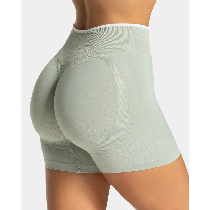 Women's Seamless Gym Color Blocking Sports Shorts High Elastic Tight High Waist Hip Lifting Yoga Pants Running Sports Shorts