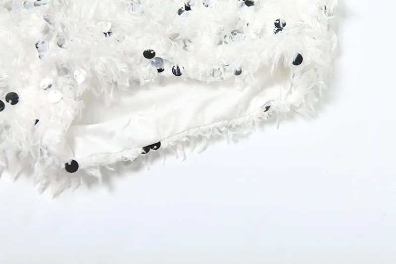 SylCue Furry Tassel Mini Shorts Woman 2026 New Style Sequin Patchwork Elastic Waist Sweet Girls Street Fashion Elegant Bottoms