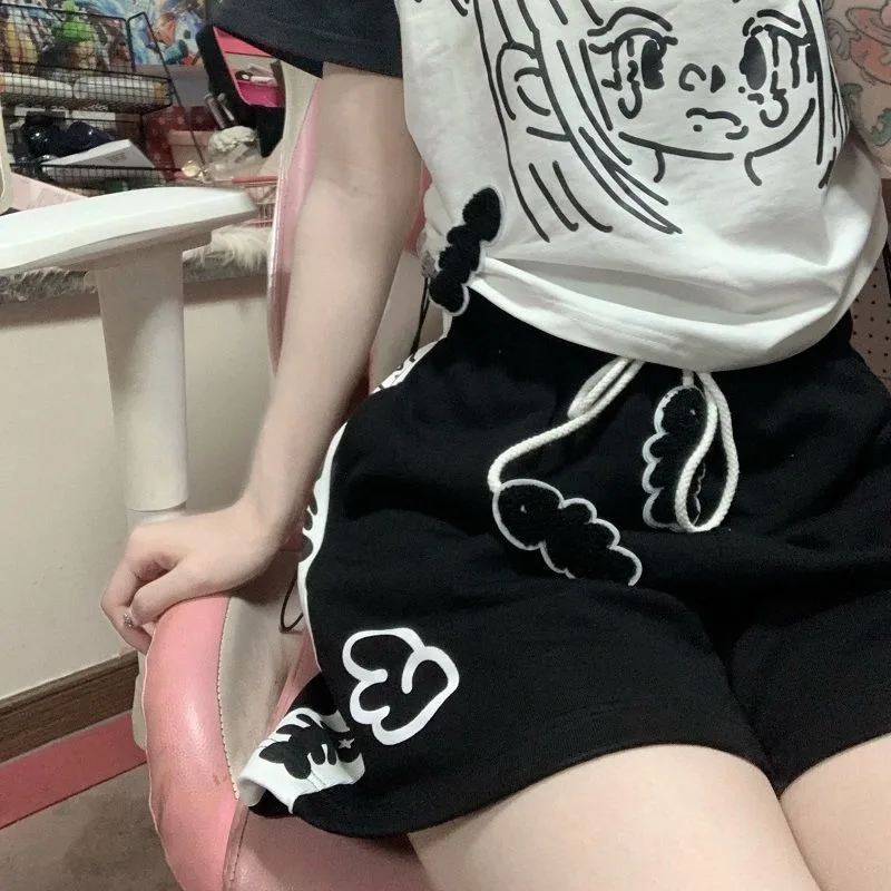 Shorts for Women's Kawaii Women Clothing Japanese Summer Short Pant Print Drawstring Casual Y2k Pantalones 2025 Fashion Bottoms