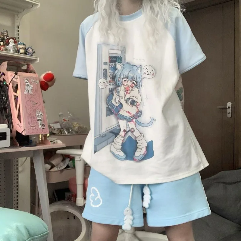 Shorts for Women's Kawaii Women Clothing Japanese Summer Short Pant Print Drawstring Casual Y2k Pantalones 2025 Fashion Bottoms
