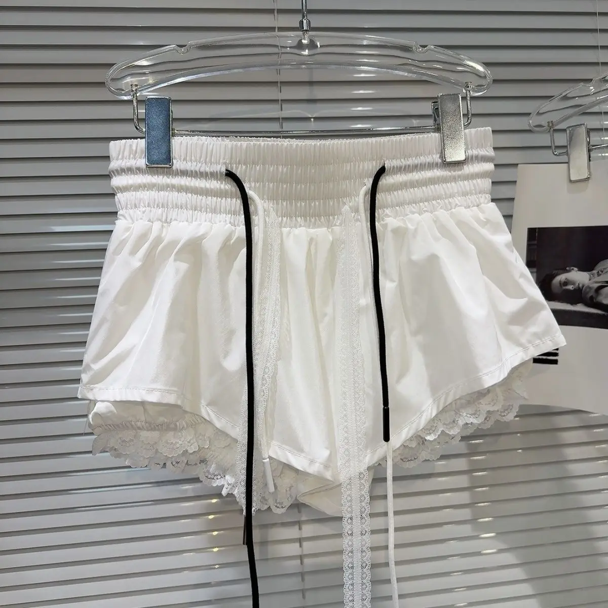 New Bottoms Korean Shorts Women High Waist Casual Patchwork Lace Wide Leg Shorts Bandage Chic Summer Pantalones Cortos De Mujer