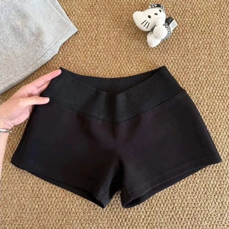 Summer Slim Yoga Sports Shorts Women American Street Sexy Gray Casual Shorts Female Vintage Y2K Grunge Low-Waist Hot Short Pants