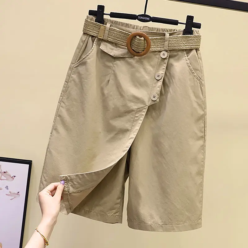 Pants Skirt for Women Shorts Summer Wide Leg Blue High Waist Straight-legged Pockets Woman Short Black Korean Fashion Culotte
