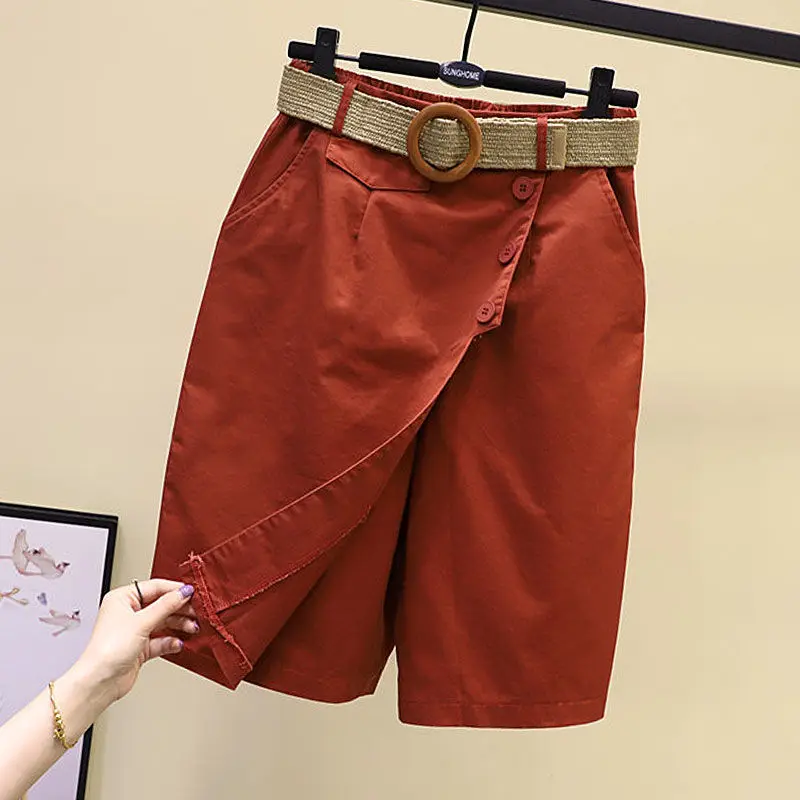 Pants Skirt for Women Shorts Summer Wide Leg Blue High Waist Straight-legged Pockets Woman Short Black Korean Fashion Culotte