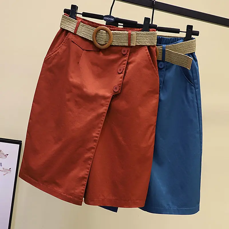 Pants Skirt for Women Shorts Summer Wide Leg Blue High Waist Straight-legged Pockets Woman Short Black Korean Fashion Culotte