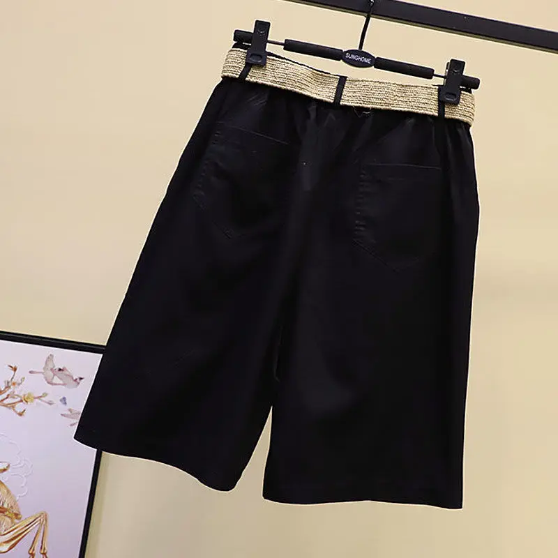Pants Skirt for Women Shorts Summer Wide Leg Blue High Waist Straight-legged Pockets Woman Short Black Korean Fashion Culotte