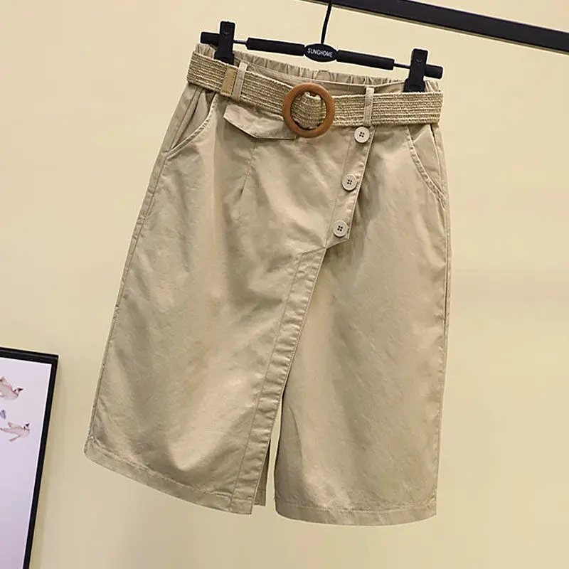 Pants Skirt for Women Shorts Summer Wide Leg Blue High Waist Straight-legged Pockets Woman Short Black Korean Fashion Culotte